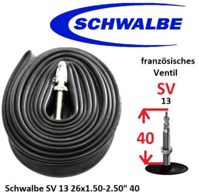 Schwalbe MTB Fahrrad Schlauch 26 x 1,5-2,5 SV13 40mm französisches Ventil
