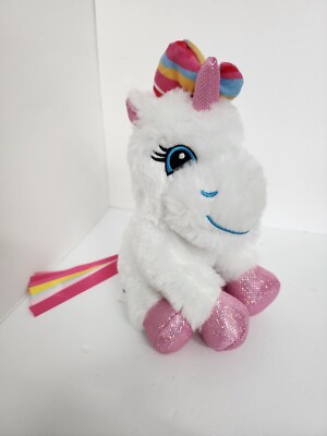 White Pink Unicorn Plush Shiny Ribbon Tail Rainbow Mane Goffa