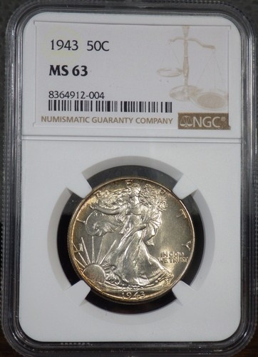 1943 Liberty Walking Half Dollar NGC graded MS 63 Rim Toning