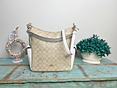 Coach Pennie Gold Light Khaki Chalk Shoulder Bag In Signature Canvas - NWT $478