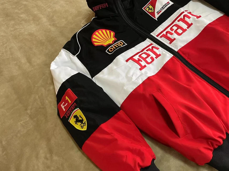 Unisex Adult Ferrari Jacket Ebroidered Cotton Padded Racing Jacket White B - Photo 3/4