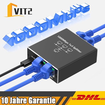 Ethernet 1 auf 3 1000Mbps Netzwerk Splitter RJ45 LAN mit USB-Typ C Stromkabel