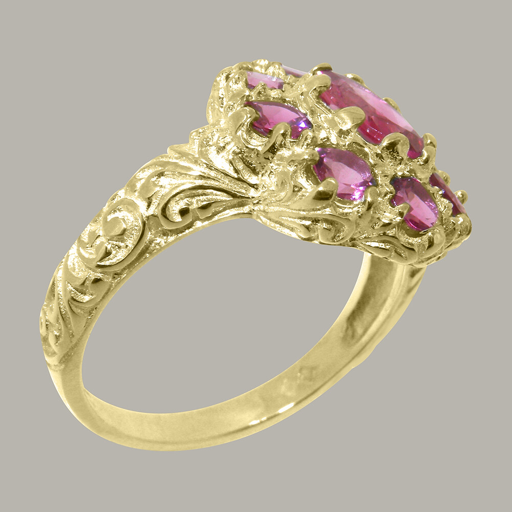 Solid 18k Yellow Gold Natural Pink Tourmaline Womens Cluster Ring-Sizes  to 12