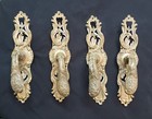 4 Art Nouveau Solid Brass Dummy Door Handles w/ Back Plates 8 1/4" x 2" Gs00438