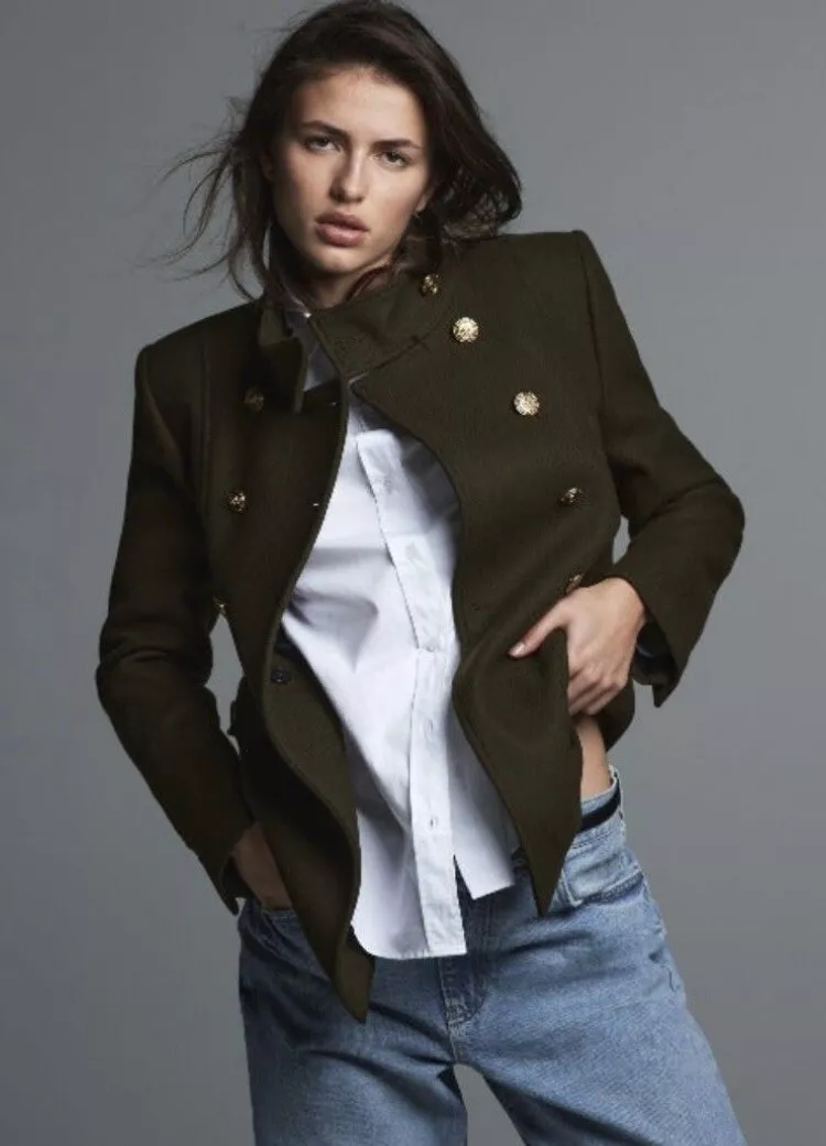 Zara Green Military Style Toggle Button Winter Coat Jacket