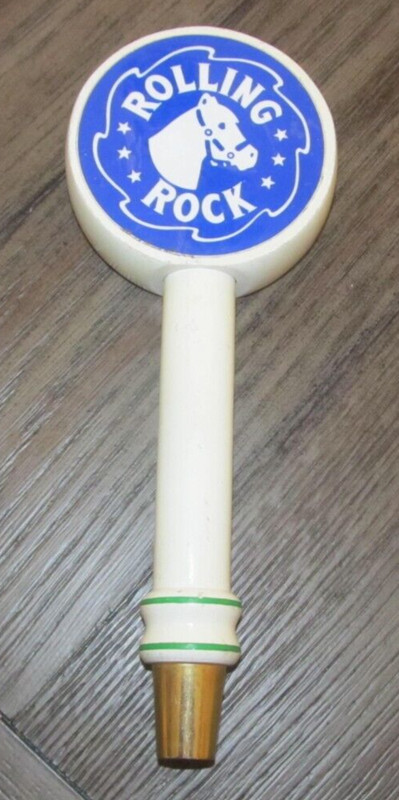 Rolling Rock Beer Tap Handle Wood Wooden White Blue Horse Head Tapper Barware