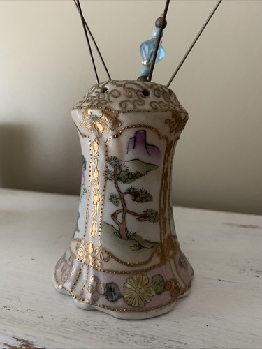 Nippon handbemalter Hutnadelhalter + 5 Art Deco Sammlerstück Hutnadeln SET OOAK ❤️tb - Bild 4 von 12