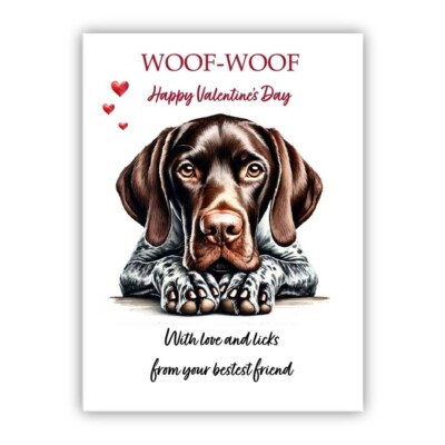 Deutsch Kurzhaar Zeiger Hund Valentinstag Karte. Valentinskarte Hundeliebhaber.