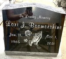 Granite Memorial Headstone Etched India Black Slant 16x8x14" with Photo