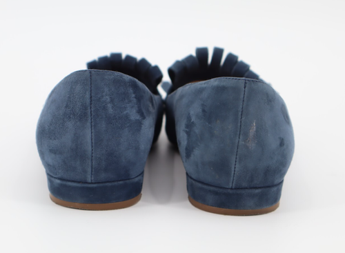 M. Gemi Women's Pointed Fringe Slip On Loafer Blue Suede Shoes Sz 39/8.5 - Picture 3 of 9