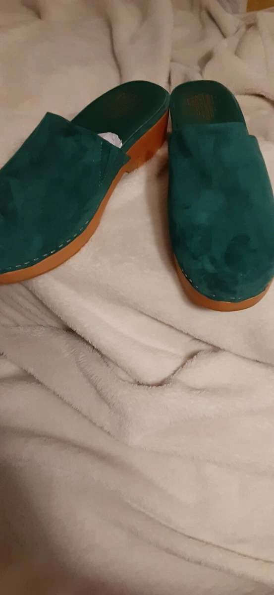 Green clearance suede clogs