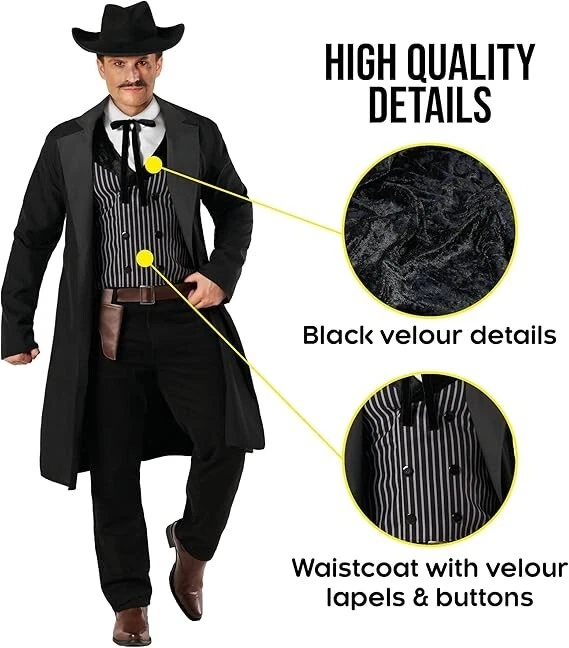 男式牛仔服装成人狂野西部警长枪手Outlaw万圣节 — 第 4/4 张图片