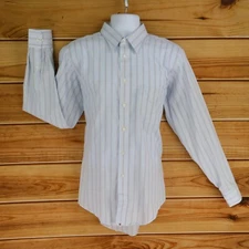 Hathaway Dress Shirt Mens Sz 16.5x34/35 Blue Striped English Poplin Point Collar