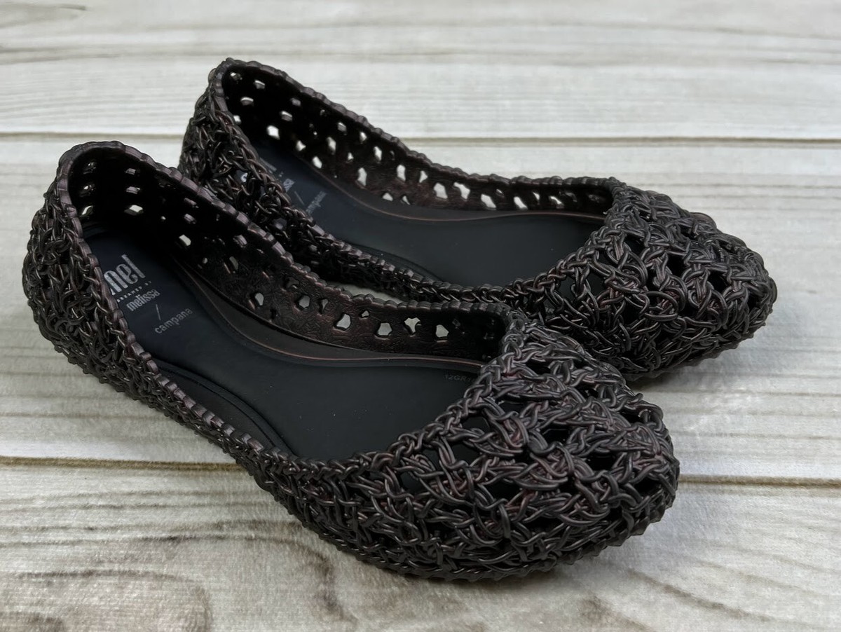 Mini Melissa Mel Campana Crochet Kid Ballerina Black Flats Little Girls  Size