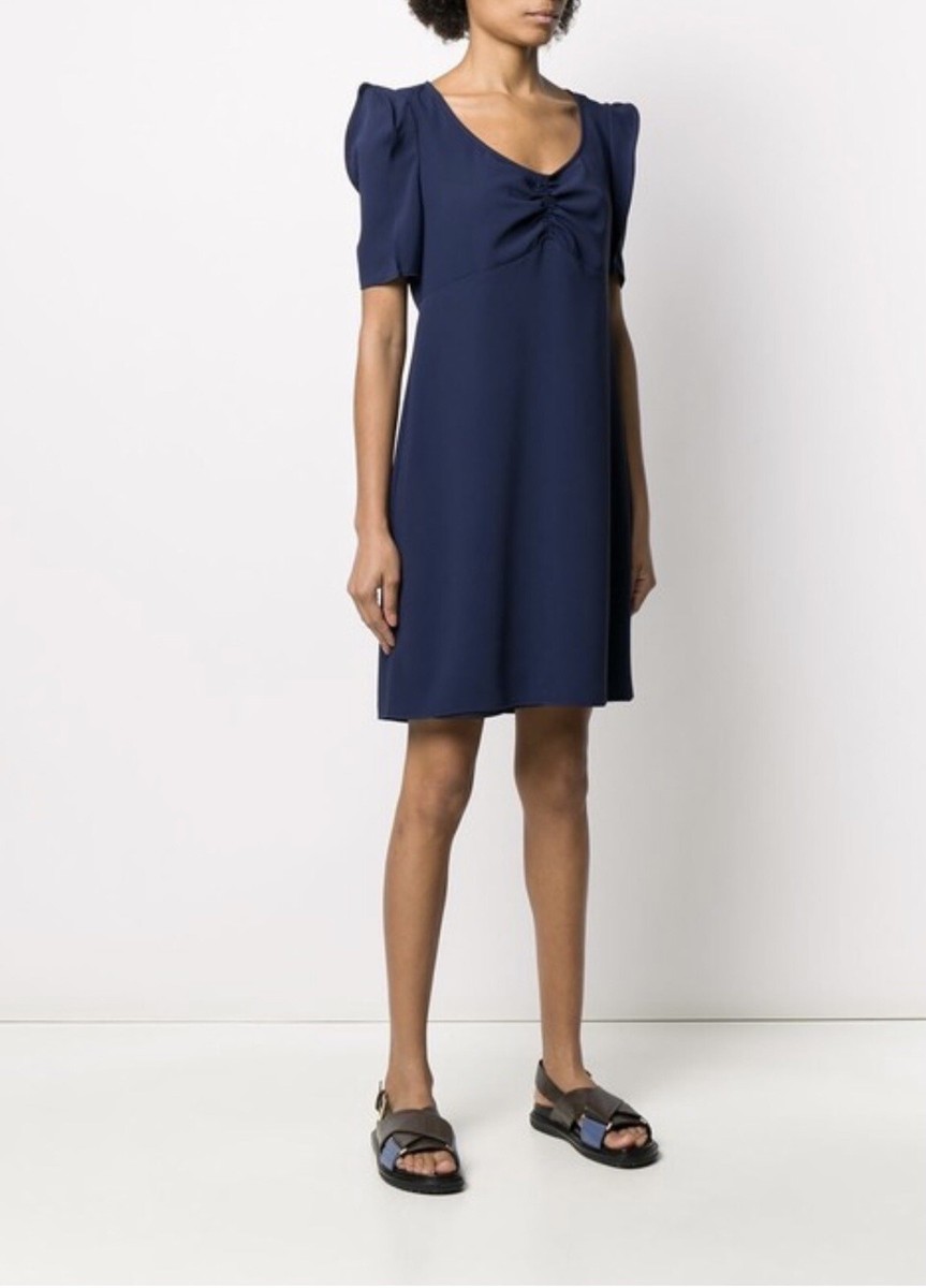 KENZO Paris Midnight Blue Ruched-Bust Mini Short Sleeve Dress Size