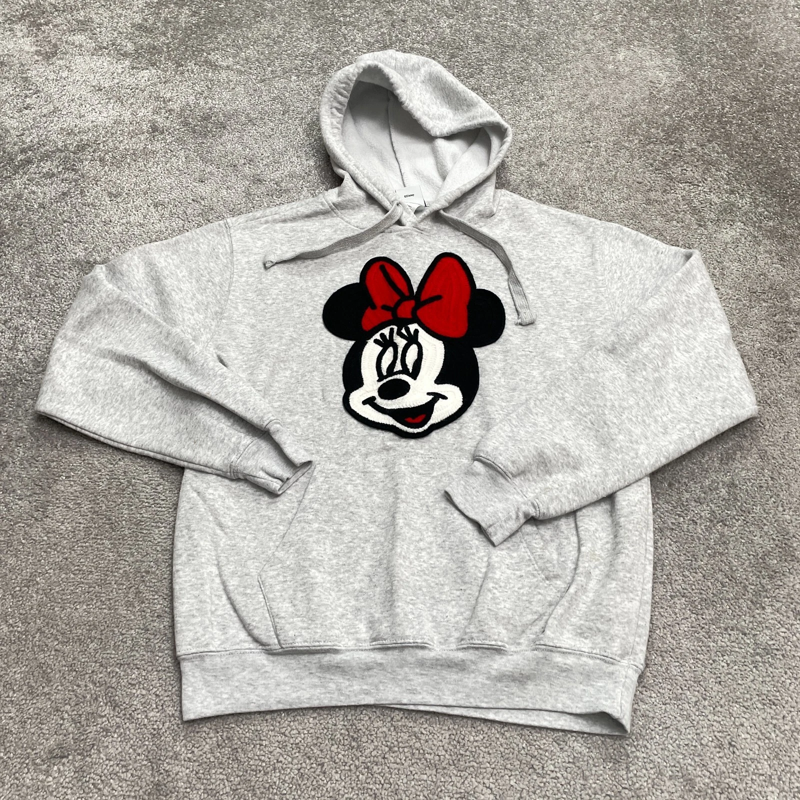 Disney Minnie Mouse Womens Embroidered Hoodie Sweatshirt Small Gray Pullover
