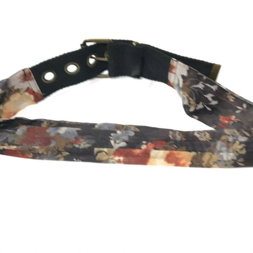 Women's Belt Black Medium Floral Fabric Canvas Grommet Wide Casual Dress Ladies - Picture 8 of 13