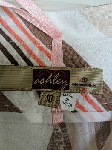 Ashley Pants Women 10 Linen Blend Pull On Striped Salmon White Brown - Picture 4 of 16