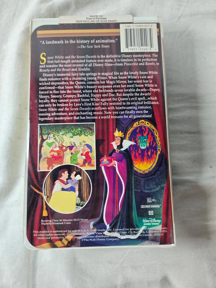 Snow White and the Seven Dwarfs Walt Disney Masterpiece Collection (VHS ,1994) - Image 4 of 4