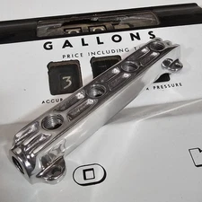 4 Port FUEL BLOCK Polished Finned Aluminum vtg Hot Rod Drag Racing Gasser Custom