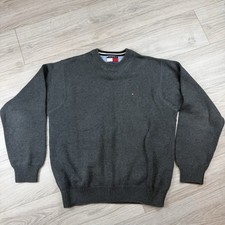 Vintage Y2K Tommy Hilfiger Men's Cotton Gray Crewneck Pullover Sweater Size M