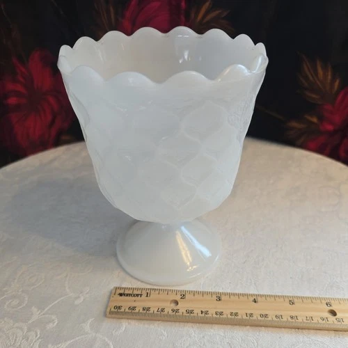 Vintage E. O. Brody Co Honeycomb Milk Glass Footed Vase Compote Goblet USA 3x6