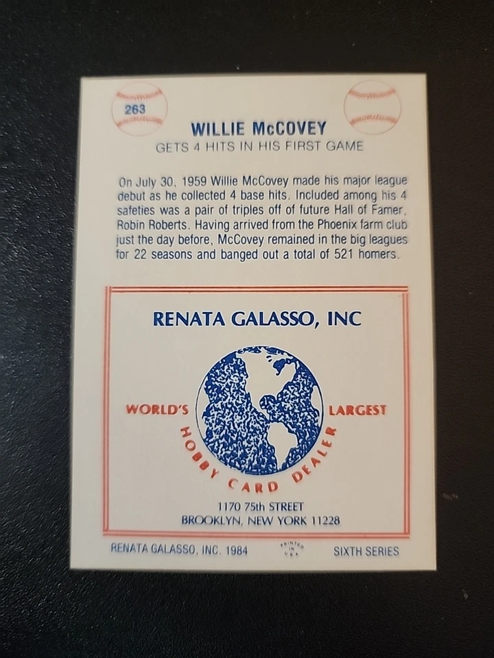 1984 TCMA Willie McCovey #263 San Francisco Giants HOF Vintage MLB Card B15:78 - Image 2 of 2