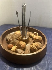 MCM Nut Bowl Set With Tools Vintage Wood W/ Picks & Nut Cracker