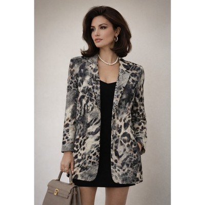 Alberto Makali Leopard Print Lace Blazer Womens Small Brown Pockets Mob Wife