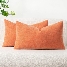 Pack of 2 Couch Throw Pillow Covers 12x20 Inch Soft Coral Red Chenille Pillow Co