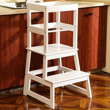 Kids Kitchen Step Stool with Safety Rail,Wooden Toddler Standing Tower for Kitch