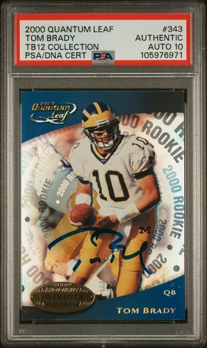 2000 QUANTUM LEAF #343 TOM BRADY ROOKIE RC PSA AUTHENTIC DNA AUTO 10