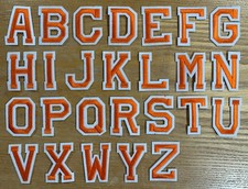 Orange Letter With White Border Embroidered Iron On Patch - Select A Letter