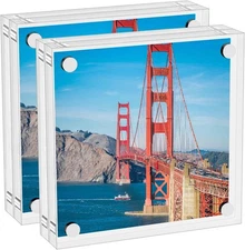 Mini Picture Frame 3x3 inch Acrylic Magnetic Photo Card Frame 20mm Thick Double 