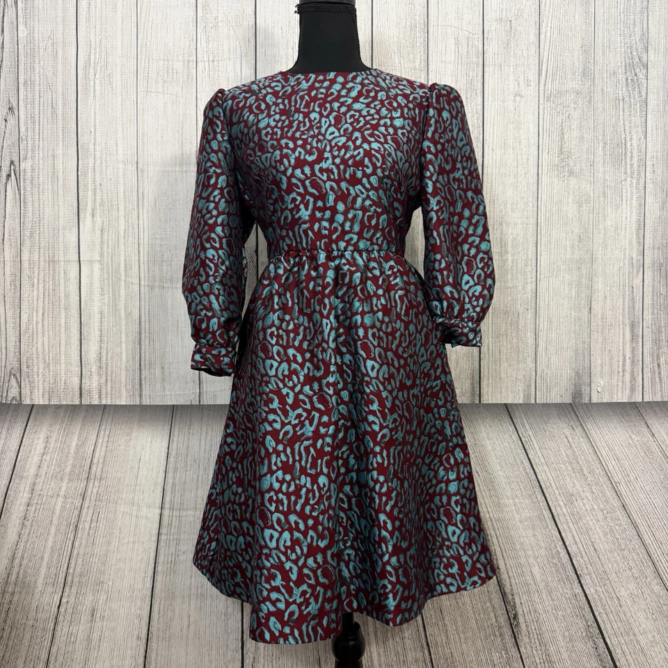 Halogen x Atlantic-Pacific Women's Small Multicolor Jacquard Leopard Dress