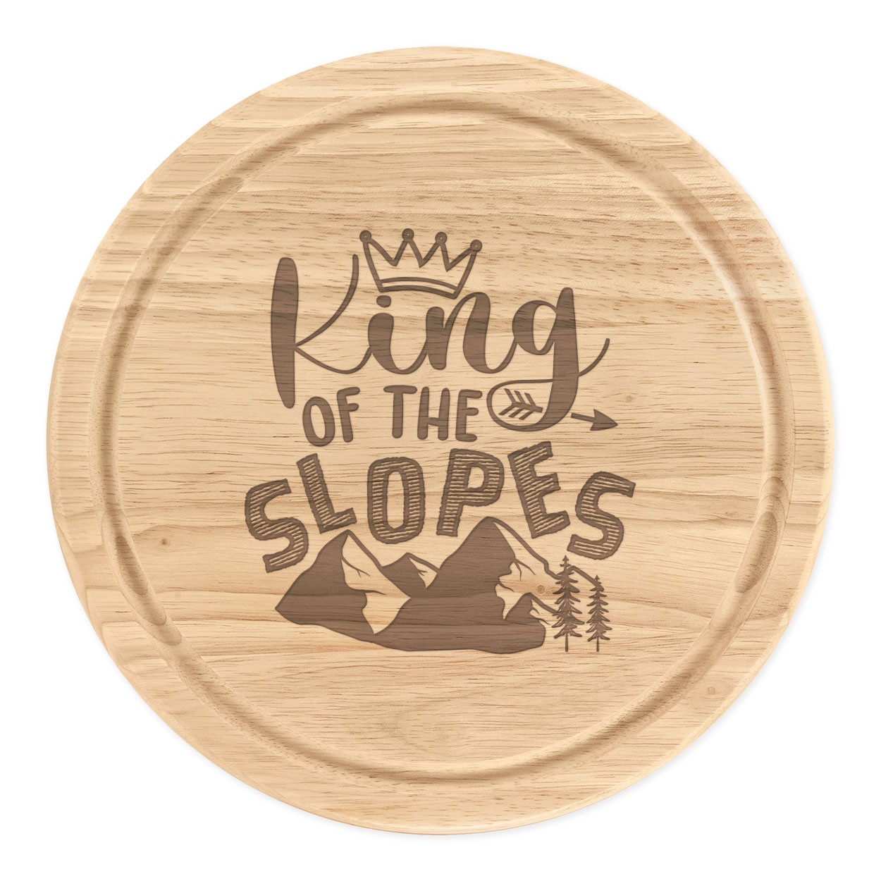 King Of The Slopes Round Chopping Cheese Board Funny Skiing Snowboarding