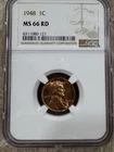 1948-P  1C LINCOLN WHEAT CENT "PHILADELPHIA MINT" NGC MS66 RD (RED)