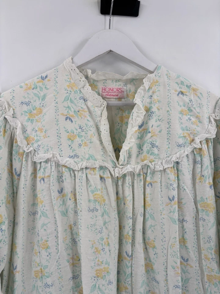 复古 Honors Intimates 睡袍女式大号/XL 白色花卉蕾丝长袖 — 第 4/4 张图片