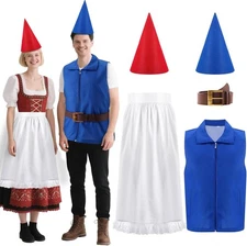 Mepase 5 Pcs Couple Garden Gnome Costume Adult Dwarf with 2 Conical... 