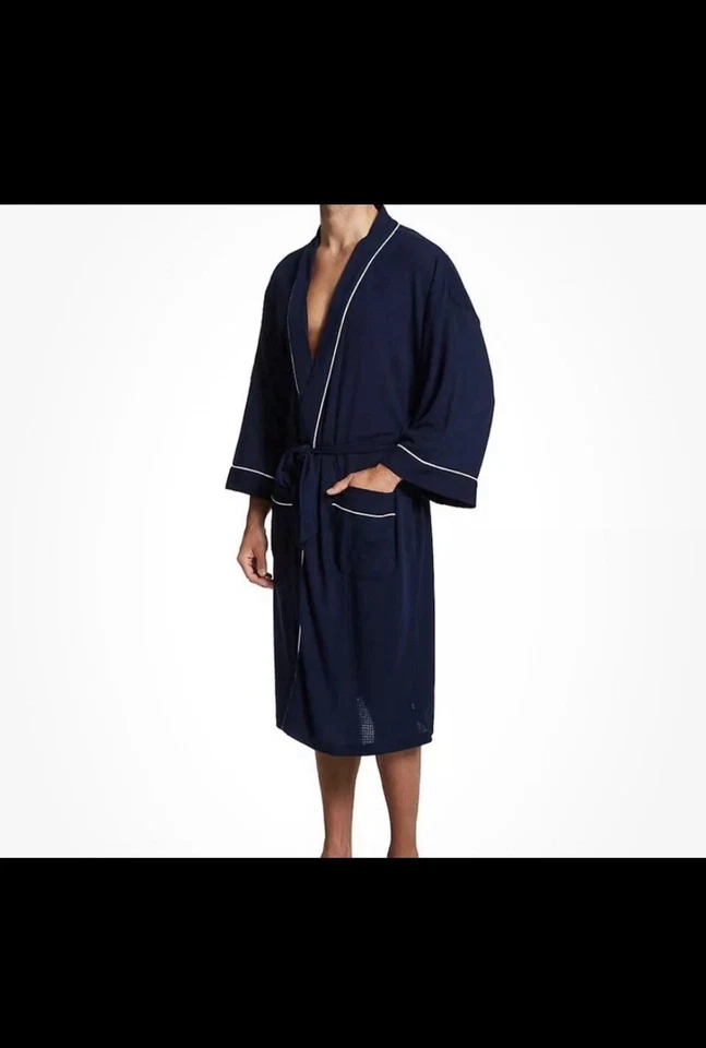 Fruit Of The Loom Beyond Soft Navy 1001KPW 100% Waffle Kimono Polyester Robe - Image 2 of 4