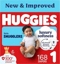 Huggies Snugglers Size 1 Baby Diapers 168 Ct (8-14 lbs) Leak Protection 0.30 per diaper