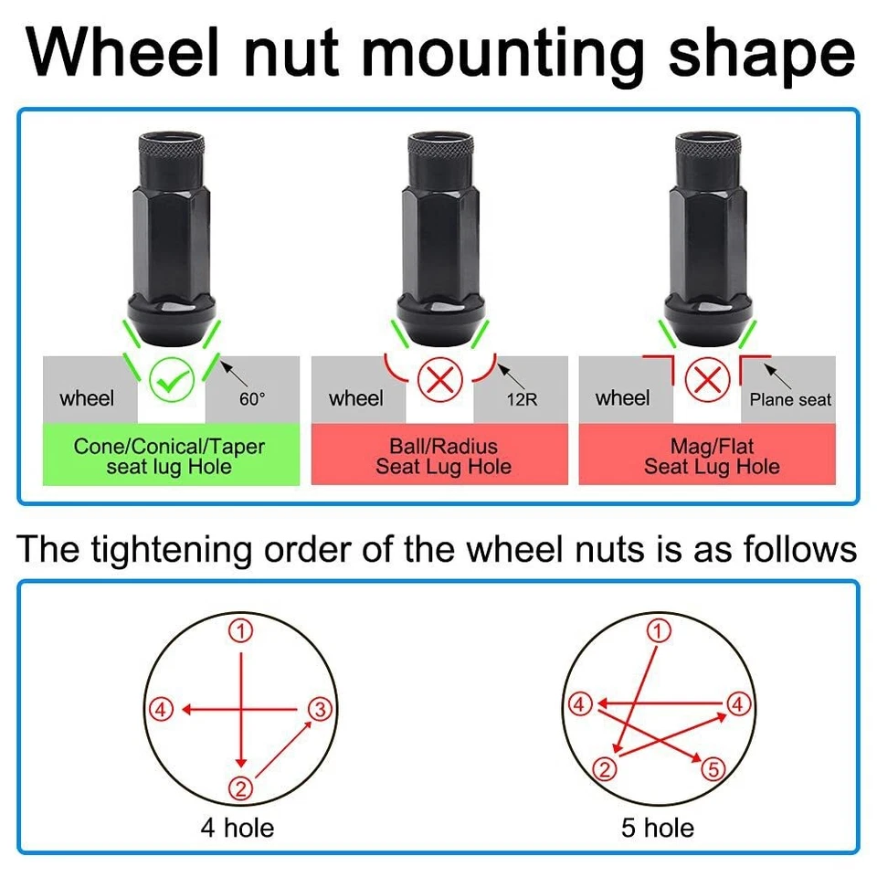 Black 20Pcs M12x1.5mm Extended Steel Open Ended wheel Lug Nuts For Toyota Honda - Изображение 2 из 4