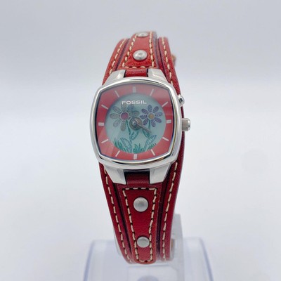 動作品 FOSSIL　腕時計　BigTic FLOWER　レディース y2k FOSSIL BIGTIC FLOWER LADIES WRISTWATCH SQUARE FACE STAINLESS