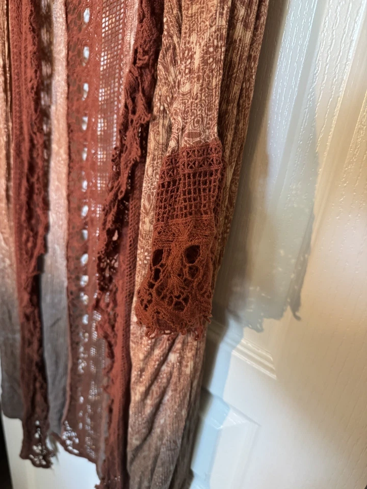 Cardigã feminino BKE grande cinza ombre renda fada boho artístico - Imagem 4 de 4