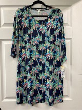Lulu B S 3/4 Sleeve Colorful Palm Tree Print Dress UPF 50
