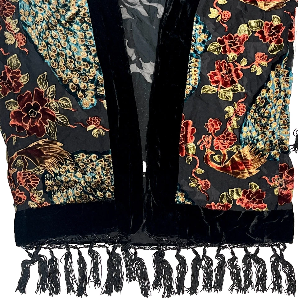 Cárdigan abierto Drapers&Damons Burnout Kimono Pavo Real Capricho Terciopelo Seda OSFM Foto 4 de 4