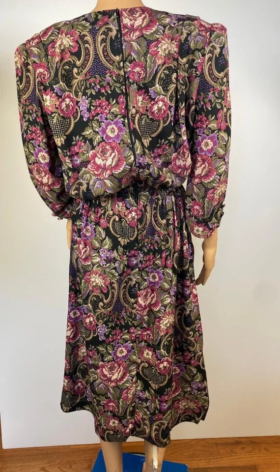 De colección R.E.O. Vestido Original Cottagecore Floral Cachemira Años 80 Talla 16 Hecho en Unión EE. UU. Foto 4 de 4