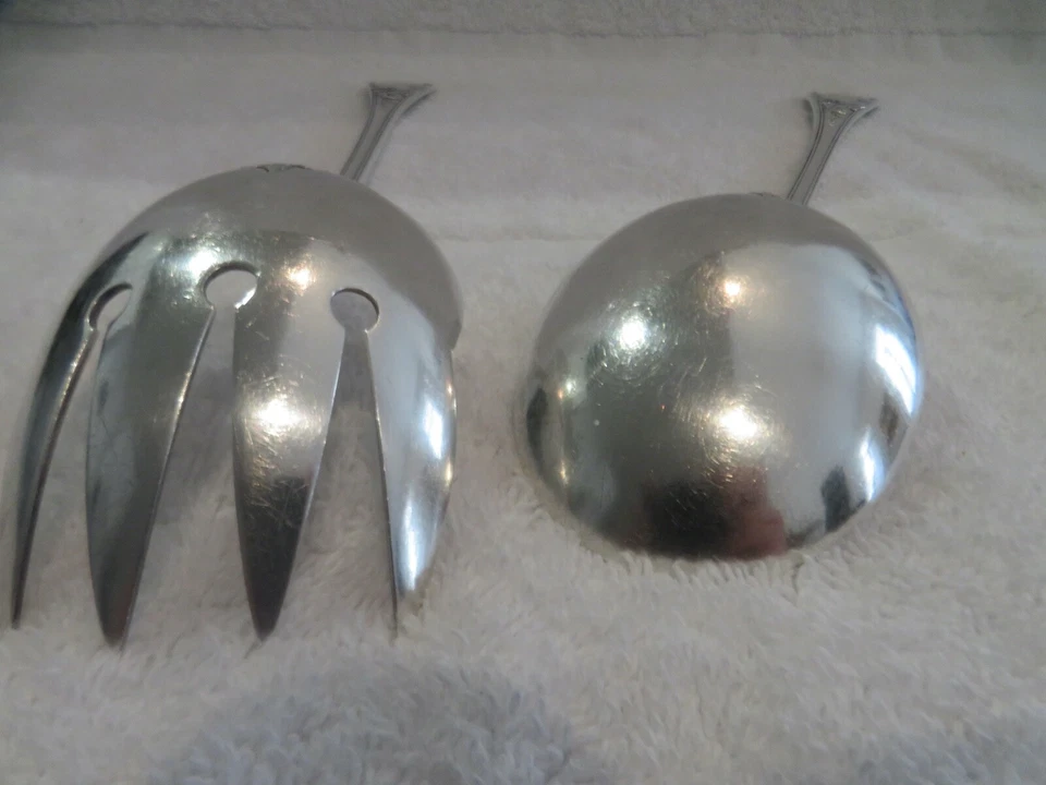 Precioso juego de servir ensalada 2p chapado en plata de principios del siglo XX Christofle Marly Foto 4 de 4