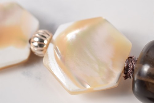 7-3/4" Smoky Quartz & White Mother of Pearl Sterling Silver 925 Beaded Bracelet - Picture 9 of 9