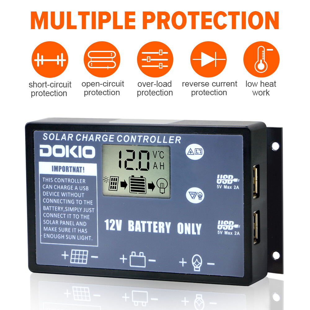 Dokio Panneau Solaire Pliable 200W 18V avec Contrôleur 12V, Monocristallin, pour Camping - Bricolage